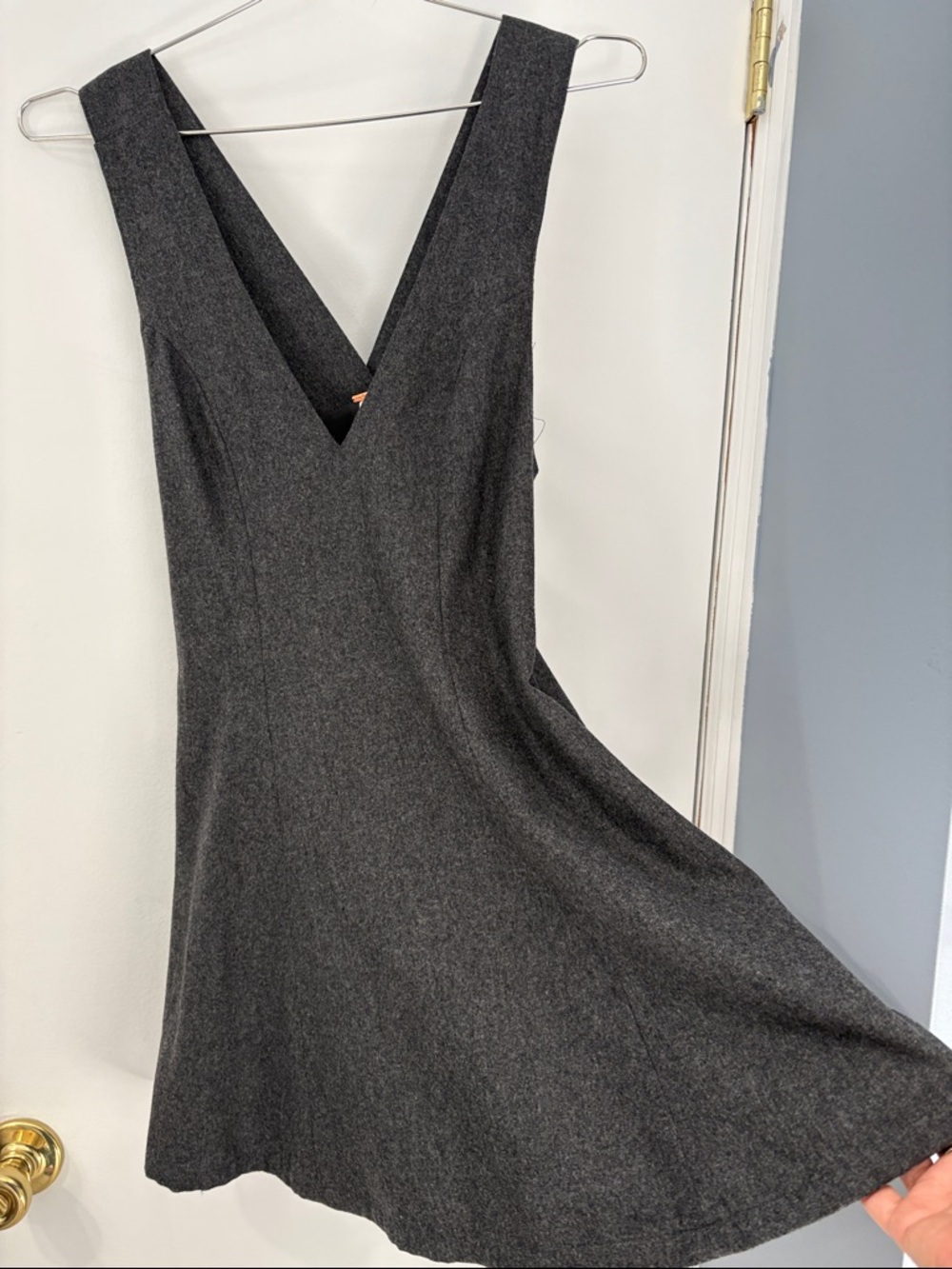 Classic Charcoal V-Neck wool Dress with pockets Free People